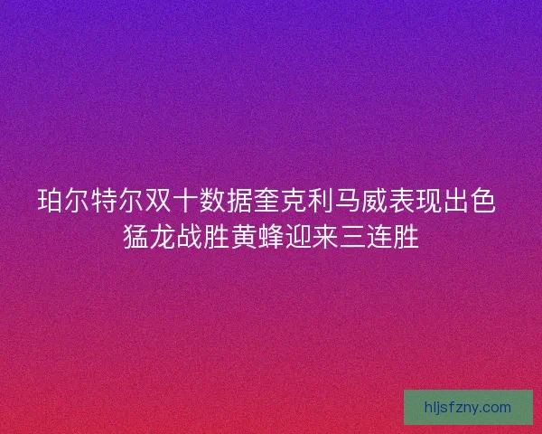珀尔特尔双十数据奎克利马威表现出色 猛龙战胜黄蜂迎来三连胜